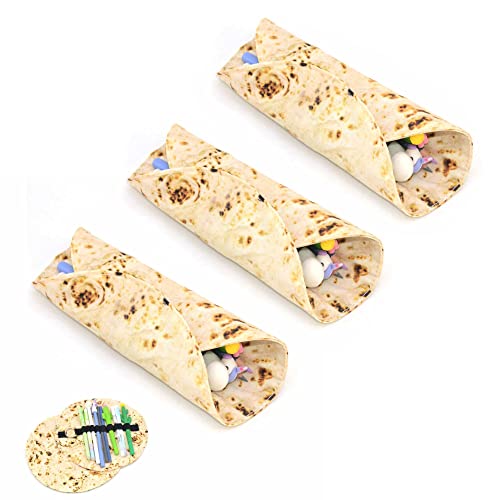 Tortilla Pen Roll Organizer Pouch, Funny Creative Roll Up Pencil Case, Simulation Burrito Pencil Wrap Bag, School Supplies Stationery for Teens Students (Color : 3 pcs)