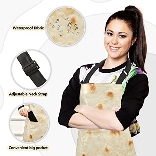 Burritos Tortilla Kitchen Apron Sets for Women Gift,Set Include 1 Waterproof Apron with Pockets,2 Oven Mitts,2 Pot Holders,Kitchen Decor and Accessories Theme Set
