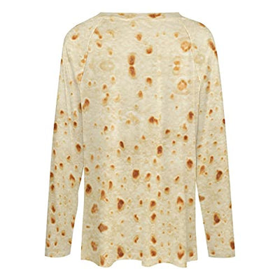 Tortilla Burritos Women's Long-Sleeved V-Neck Casual T-Shirt Top Loose Pullover Sweatshirt Women's