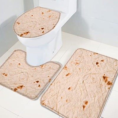Bathroom Rug Set 3 Piece Bath Mats Non-Slip Water Absorbent Tortilla Bath Rugs Soft Floor Mat,U-Shaped Contour Rug and Toilet Lid Cover Mat,Small