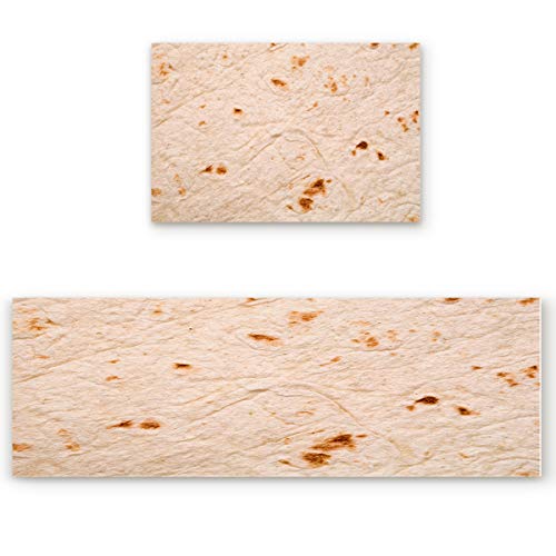 Queen Area 2 Pieces Kitchen Rugs and Mats Set Tortilla Thin Armenian Lavash White Bread Baked Cereal Non-Slip Kitchen Mats and Rugs for Kitchen, Floor Home, Office, Sink, Laundry