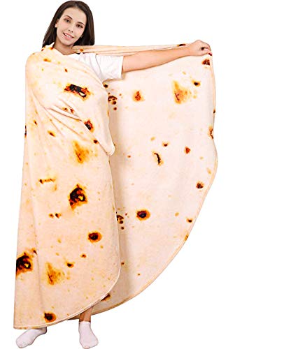 Burritos Tortilla Blanket 71in Double Sided, Giant Round Novelty Taco Wrap Throws Blanket Soft Cozy Flannel Realistic Food Plush Towel Funny Gifts for Kids Adults Family Father's Day (Tortilla, 71in)