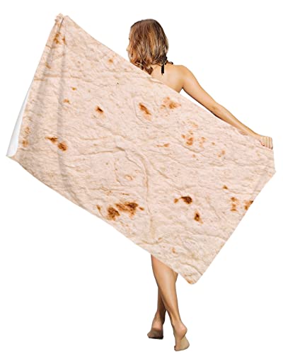 Oversize Beach Towel Clearance Towels Burritos Tortilla Extra Large 63" L x 31" W, Cool Travel Pool Towel, Gift for Women Men Mom Dad Best Friends, Novelty Food Burrito