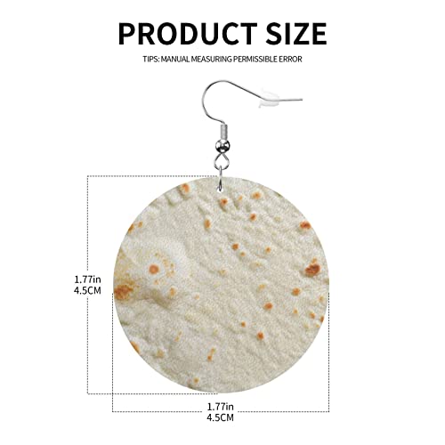 Burritos Giant Flour Tortilla Taco Round Faux Leather Earrings For Women Girls Simple Double-Side Printed Drop Dangle Earring For Birthday Party Gift