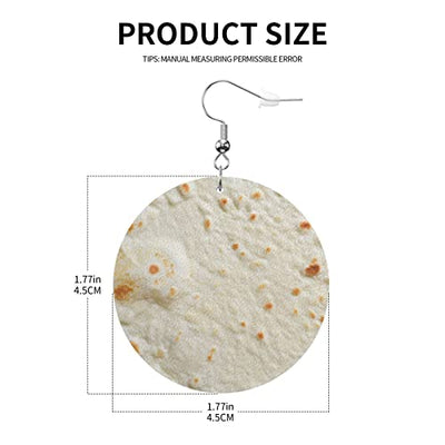 Burritos Giant Flour Tortilla Taco Round Faux Leather Earrings For Women Girls Simple Double-Side Printed Drop Dangle Earring For Birthday Party Gift