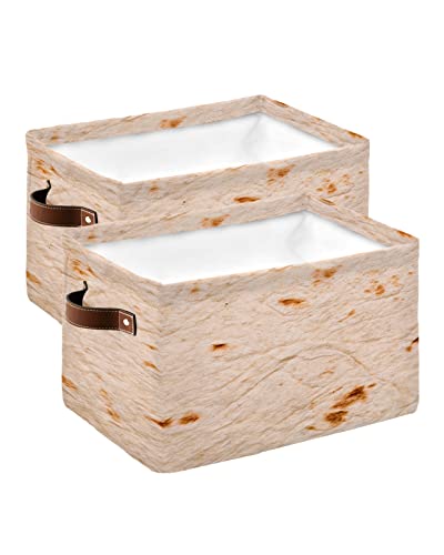 Burritos Tortilla Storage Bins for Organizing, Decorative Large Closet Organizers with Handles Cubes - 2 Pack Fabric Baskets for Shelves, Closets, Laundry, Nursery, Novelty Food Burrito