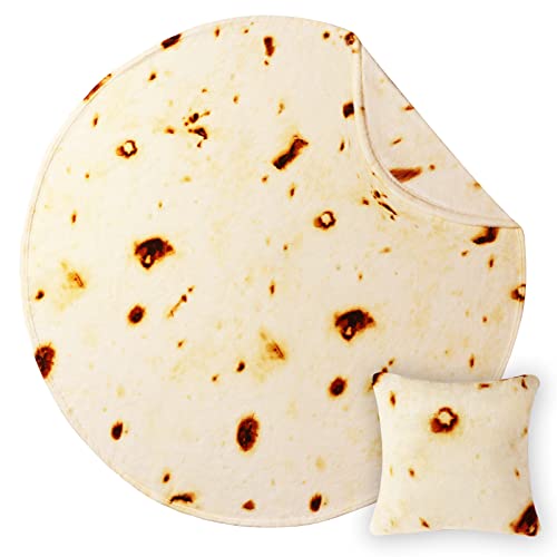 Bnuitland Tortilla Burritos Pattern Blanket with Throw Pillow Cover (18×18"),290 GSM Double Sided Giant Funny Realistic Food Blanket for Your Family,Novelty Tortilla Blanket for Adults and Kids