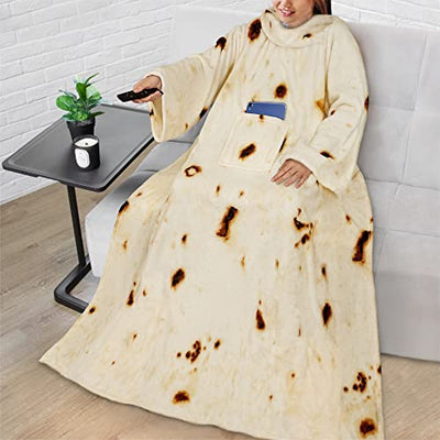 PAVILIA Premium Fleece Blanket with Sleeves for Women Men Adult, Wearable Blanket Warm Cozy, Super Soft Sleeved Throw with Arm, Gift for Women Mom Wife (Burrito Beige, Regular Pocket)