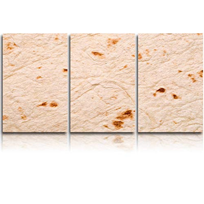 DOME-SPACE Framed Canvas Wall Art Tortilla Thin Armenian Lavash White Bread Baked Cereal Living Room, Bedroom Canvas Prints for Home Decoration Ready to Hanging - 12"x16"x3 Panels