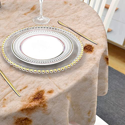 PRINT PICTURE ARTHOME Round Tablecloth 54 inch, Waterproof Polyester Table Cloth, Tortilla Thin Armenian Lavash White Bread Baked Cereal Decorative Tablecloths for Birthday Party, Picnics, Daily Use