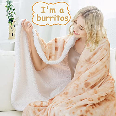 LBRO2M Sherpa Burritos Tortilla Blanket 71 inches,Super Soft Fuzzy Plush Warm Cozy Fluffy Microfiber Flannel Fleece Couch Throw,Double Sided Giant Novelty Realistic Food Blankets (Beige)