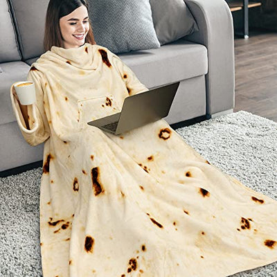 PAVILIA Premium Fleece Blanket with Sleeves for Women Men Adult, Wearable Blanket Warm Cozy, Super Soft Sleeved Throw with Arm, Gift for Women Mom Wife (Burrito Beige, Kangaroo Pocket)