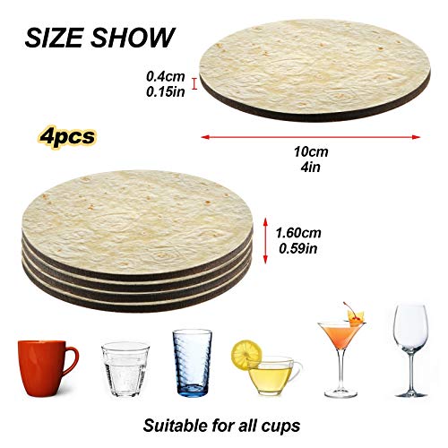 Tarity Tortilla Coasters for Drinks Fall Resistant Coasters Set of 4 Pcs Wood Coasters with Cork Base Drink Coasters for Wooden Table Protection Heat-Resistant Cup Mats Gift for Housewarming