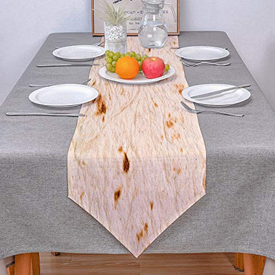 DoremiHome Burritos Tortilla Burlap Linen Table Runners for Home Decoration, Triangle Table Runner for Kitchen Dinner Wedding Farmhouse Holiday 14x72inch - Novelty Food Burrito