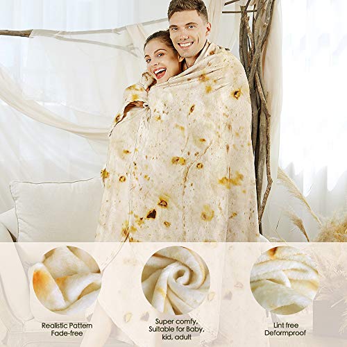 Tortilla Wrap Blanket, Burritos Round Wrap Blanket, Tortilla Throw Blanket, Funny Realistic Food Blanket, Novelty Burritos Throw Blanket for Adults & Kids
