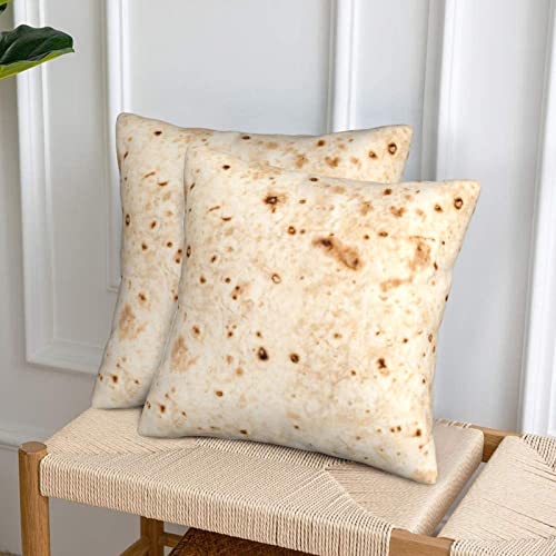 Tortilla Mexico Burrito Tacos Throw Pillow Covers 18x18 Pillow case Farmhouse Square Cushion for Living Room Couch Sofa Bed Home Outdoor Indoor Decorative Set of 2