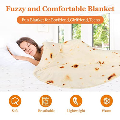 Burritos Blanket Funny Gifts for Kids Adult Mom Grandma Women from Daughter and Son,Double Sided Giant Flour Tortilla Throw Blanket,285 GSM Soft Novelty Flannel Taco Birthday Blanket (71 in)