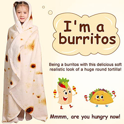 mermaker Burritos Tortillas Blanket 2.0 Double Sided 47 inches for Adult and Kids, Giant Funny Realistic Food Throw Blanket, 285 GSM Novelty Soft Flannel Taco Blanket (Yellow Blanket-Double Sided)