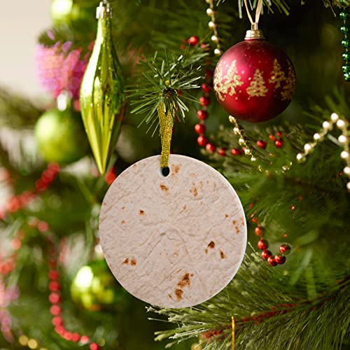 Burritos Tortilla Round Ornaments Ceramics Diameter 3inch Decorative Ornament Hanging on Christmas Tree Gift Box Nice Holiday Decoration, Novelty Food Burrito