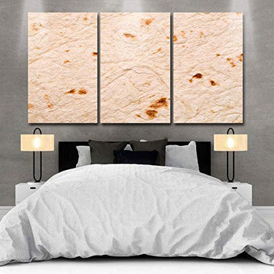 DOME-SPACE Framed Canvas Wall Art Tortilla Thin Armenian Lavash White Bread Baked Cereal Living Room, Bedroom Canvas Prints for Home Decoration Ready to Hanging - 12"x16"x3 Panels
