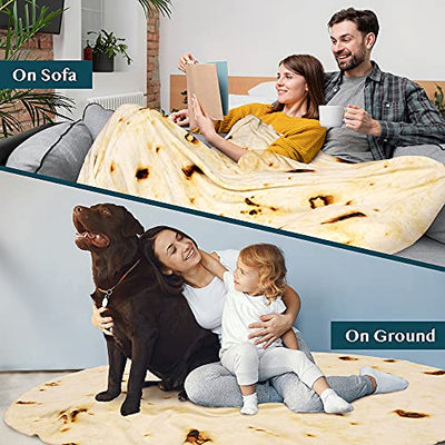 PAVILIA Tortilla Blanket Gift | Giant Tortilla Novelty Food Blanket, Double Sided X Large Tortilla Wrap Fleece Throw, Funny Gift Cool Gag Fun Gifts for Adults Kids Friends (Beige, 80 Inches)