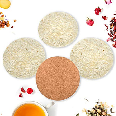 Tarity Tortilla Coasters for Drinks Fall Resistant Coasters Set of 4 Pcs Wood Coasters with Cork Base Drink Coasters for Wooden Table Protection Heat-Resistant Cup Mats Gift for Housewarming