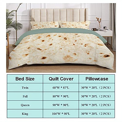 NIUJINMALI Food Tortilla Comforter Bedding Set 3 Piece Set Full All Season Quilt Set Easy Care Bedding Cover Lightweight Super Soft Breathable King 104X90in (264X230cm)