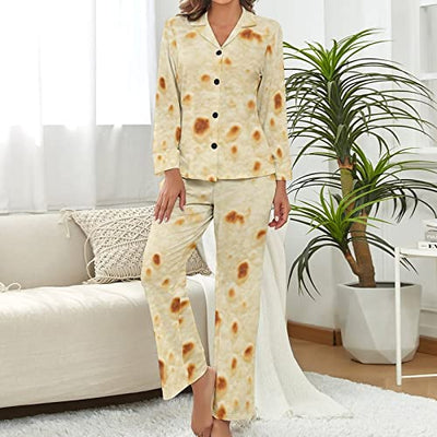 Coirtbom Tortilla Burritos Women’s Pajama Sets Long Sleeved Button Sleepwear Loungewear Pants