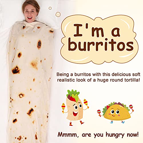 mermaker Burritos Tortillas Blanket 2.0 Double Sided 71 inches for Adult and Kids, Giant Funny Realistic Food Throw Blankets, 285 GSM Novelty Soft Flannel Taco Blanket (Yellow Blanket-Double Sided)