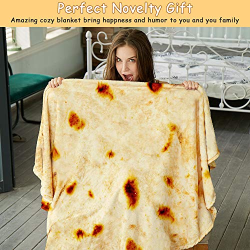 SeaRoomy Burritos Tortilla Throw Blanket, Tortilla Wrap Blanket, Novelty Tortilla Round Blanket Giant Tortilla Round Soft Blanket for Adults and Kids (Yellow Brown, 60 inches)
