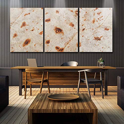 3 Pieces Canvas Print Wall Art for Office/Livingroom/Bedroom Creative Food Pizza Flour Tortilla Burrito Stretched and Framed Modern Giclee Artwork Wall Decor 24x36inx3