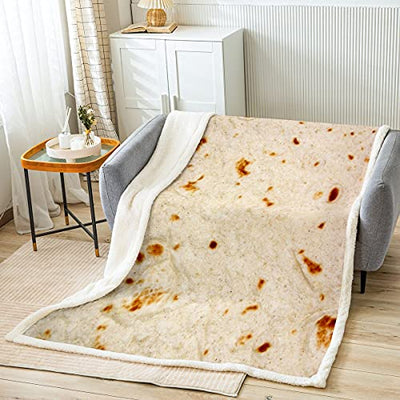 Feelyou Burritos Tortilla Throw Blanket for Bed Sofa Couch Adult and Ultra Soft Giant Funny Realistic Food Fleece Blanket Set Breathable Novelty Soft Flannel Taco Sherpa Blanket Throw 50"x60"