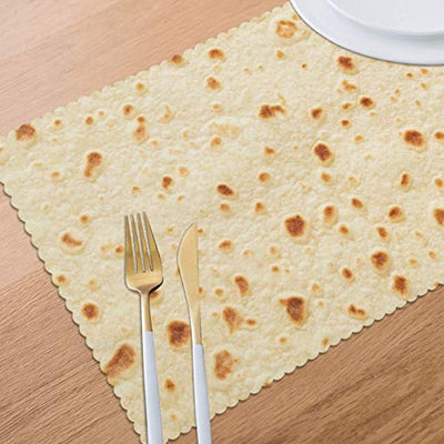 Foruidea Funny Burritos Tortilla Placemats Set of 6 Kitchen Table Mats Heat-Resistant Washable Non-Slip Place Mat for Dining Table 12 X 18 Inches