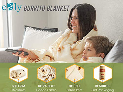 ezly (70" Burrito Tortilla Taco Blanket, Incredibly Soft, Premium Double Sided Wrap Microfiber Fleece Throw, Food Blanket for Adults, Kids
