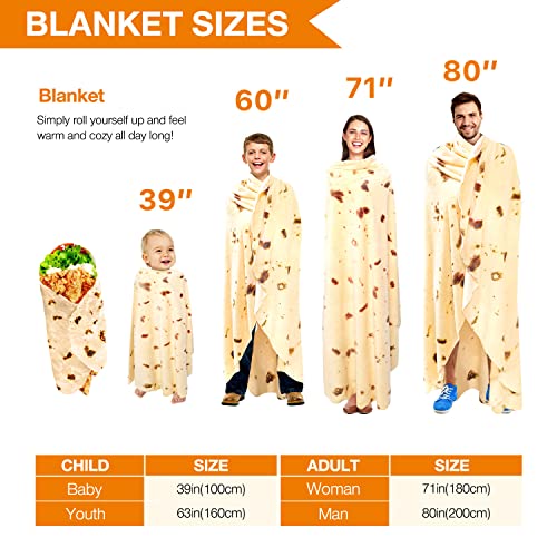 80 inch Giant Burrito Tortilla Blanket Double Sided, Tortilla Blanket Adult Size Funny Blankets Food Blankets for Adult Kids, Tortilla Blanket Realistic Food Throw Blanket Kids Throw Blanket