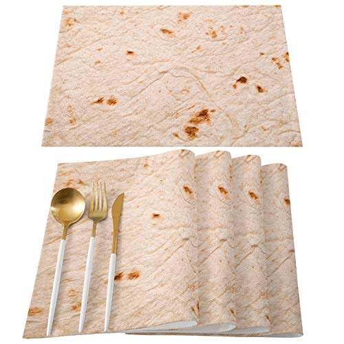 Burritos Tortilla Placemats for Dining Table Set of 6, Table Mats 13"x19" Cotton Place Mats Machine Washable for Kitchen Table Picnic Party Decor, Novelty Food Burrito