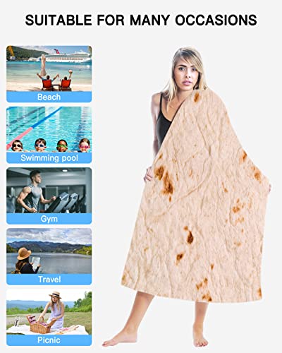 Oversize Beach Towel Clearance Towels Burritos Tortilla Extra Large 63" L x 31" W, Cool Travel Pool Towel, Gift for Women Men Mom Dad Best Friends, Novelty Food Burrito
