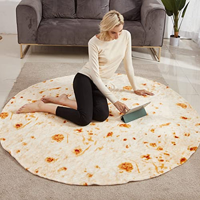 Denkee Tortilla Blanket，80 inch Double Sided Tortilla Blanket for Adult and Kids, Tortilla Throw Blankets, Realistic Food Blanket, Funny Gifts for Kids Teenagers