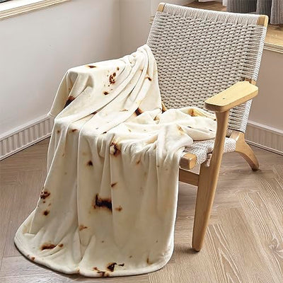 Burrito Tortilla Blanket for Kids Teens Toddler Adult, Double Sided Round Mexican Food Throw, Soft Plush Warm Lightweight Flannel Fleece, Funny Novelty Gift (Yellow, 60 x 60 Inches)