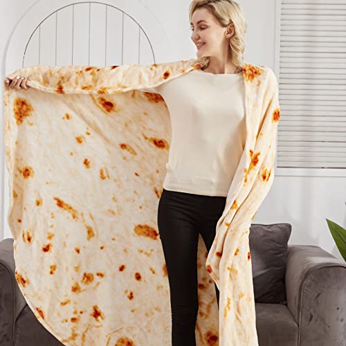 Denkee Tortilla Blanket，80 inch Double Sided Tortilla Blanket for Adult and Kids, Tortilla Throw Blankets, Realistic Food Blanket, Funny Gifts for Kids Teenagers