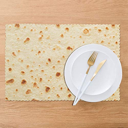 Foruidea Funny Burritos Tortilla Placemats Set of 6 Kitchen Table Mats Heat-Resistant Washable Non-Slip Place Mat for Dining Table 12 X 18 Inches