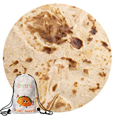 Admitrack Tortilla Wrap Blanket,Burritos Round Wrap Blanket,Tortilla Throw Blanket,Funny Realistic Food Round Blanket,Novelty Burritos Throw Blanket for Adults&Kids