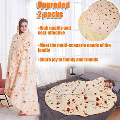 INNOCEDEAR 2 Pack Tortilla Blanket, Flour Tortilla Throw Blankets,Best Soft Novelty Giant Round Blanket for Adults or Kids. (Style 1, 71inches)