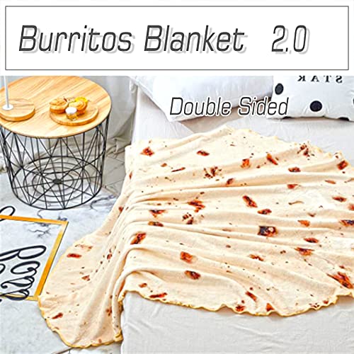 Burrito Tortilla Blanket Double Sided 80 inches for Adult and Kids, 280 GSM Cozy Flannel Fabric Novelty Giant Food Throw Blanket for Bed, Couch, Travel, Picnic and Beach