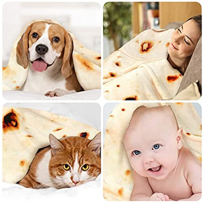 Burritos Blanket Funny Gifts for Kids Adult Mom Grandma Women from Daughter and Son,Double Sided Giant Flour Tortilla Throw Blanket,285 GSM Soft Novelty Flannel Taco Birthday Blanket (71 in)