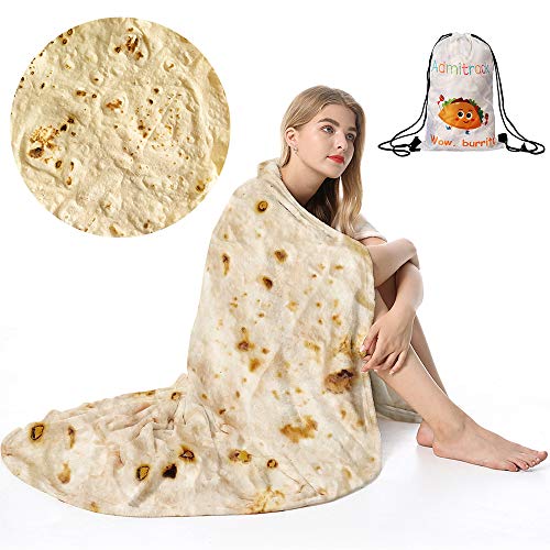 Tortilla Wrap Blanket, Burritos Round Wrap Blanket, Tortilla Throw Blanket, Funny Realistic Food Blanket, Novelty Burritos Throw Blanket for Adults & Kids