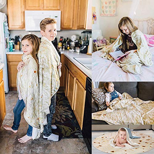 FREESOOTH Burritos Tortilla Blanket, Tortilla Throw Blanket Realistic Food Blanket Soft Plush Round Funny Blanket, for Couch Bed or Travel
