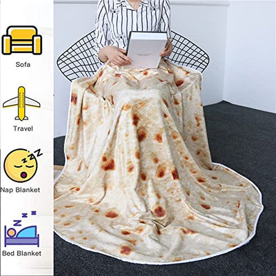 Burritos Tortilla Throw Blanket, Novelty Round Blanket, Soft Tortilla Wrap Blanket, Single Sided Tortilla Blanket for Adults and Kids, Home, Travel (71 inch/180 cm, A)