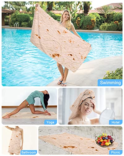Oversize Beach Towel Clearance Towels Burritos Tortilla Extra Large 63" L x 31" W, Cool Travel Pool Towel, Gift for Women Men Mom Dad Best Friends, Novelty Food Burrito