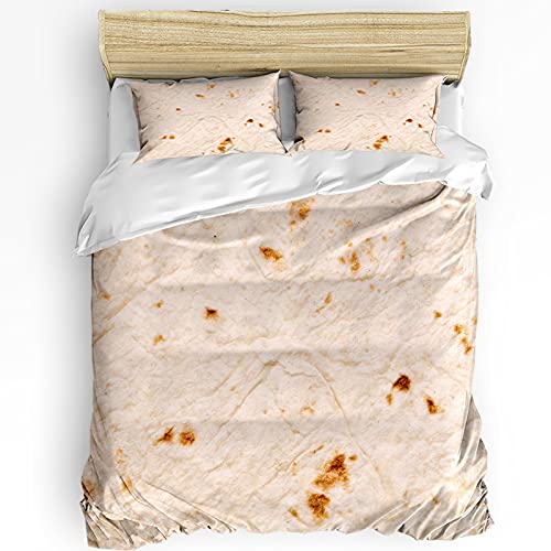 3 Pieces Duvet Cover Set Full Size Tortilla Bedding Comforter Cover Set with Zipper Closure and Ties, Ultra Soft Breathable(1 Comforter Cover + 2 Pillow Sham)